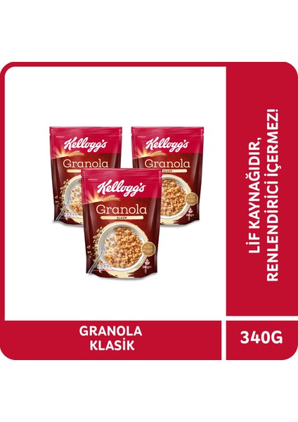 Granola Klasik 340 Gr x 3 Adet,%56 Yulaf içerir, Lif Kaynağı, Renklendirici İçermez, Kahvaltılık Gevrek