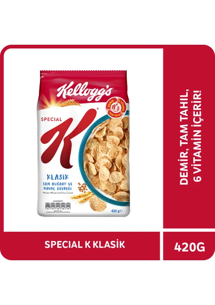 Special K Klasik Kahvaltılık Tam Buğday ve Pirinç Gevreği 420 Gr; Tam Tahıllı; Lif Kaynağı