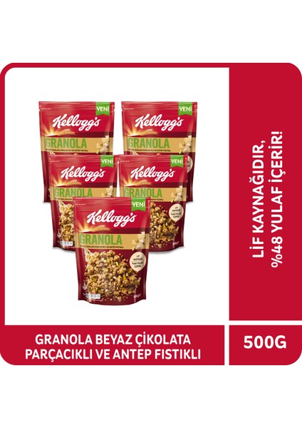 Granola 500 gr X5 Adet,avantajlı Paket,antep Fıstıklı ve Beyaz Çikolata Parçacıklı