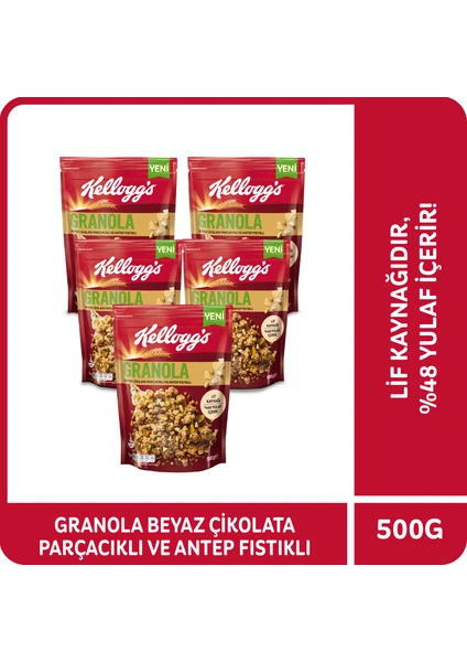 Granola 500 gr X5 Adet,avantajlı Paket,antep Fıstıklı ve Beyaz Çikolata Parçacıklı