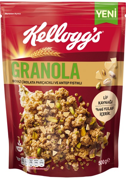 Granola 500 gr X5 Adet,avantajlı Paket,antep Fıstıklı ve Beyaz Çikolata Parçacıklı