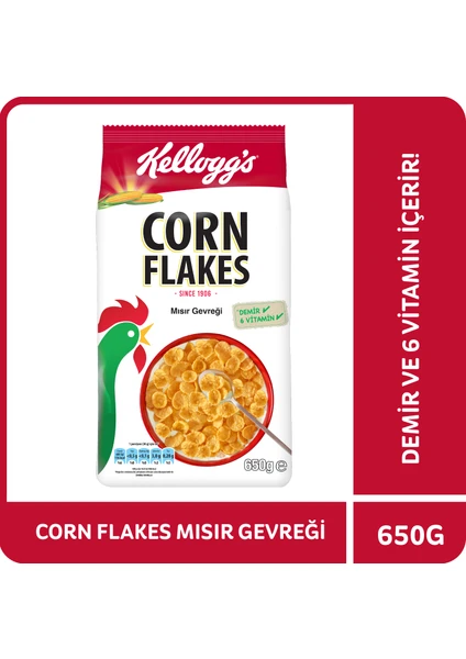 Corn Flakes Kahvaltılık Mısır Gevreği 650 Gr, Lif Kaynağı, Demir ve 6 Vitamin içerir