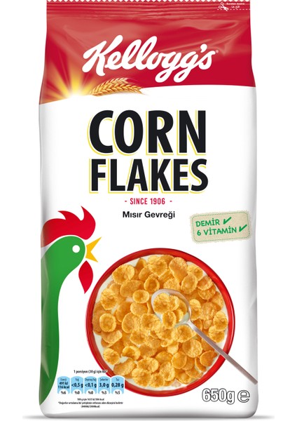 Corn Flakes Kahvaltılık Mısır Gevreği 650 Gr, Lif Kaynağı, Demir ve 6 Vitamin içerir