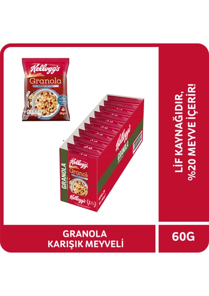 Granola Karışık Meyveli 60 Gr x 10 Adet, %42 Yulaf içerir, %20 Meyve içerir