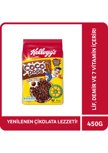 Coco Pops Çikolatalı Buğday ve Mısır Gevreği 450 Gr, Lif,Demir ve 6 Vitamin içerir