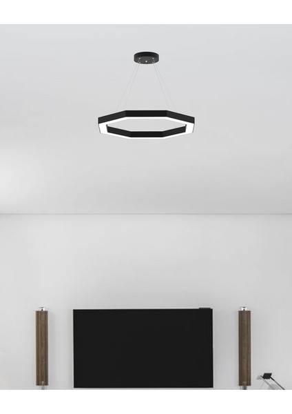 Octagon (Siyah Kasa, Sarı Işık) Ledli Modern Sarkıt Linear LED Avize Salon Mutfak Oturma Odası Yatak Odası Antre Hol LED fiyatları