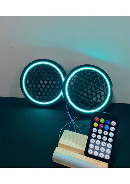 1 Takım 16 cm (2 Adet) Noen Rgb LED Midrange Kapağı Işıklı Midrange Hoparlör Kapağı Kumanda Adaptö