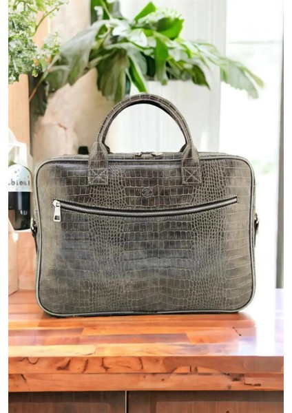 Unisex Antrasit 15 & 15.6 Inç Krokodil Laptop Evrak Çantası