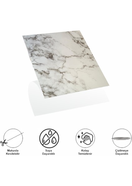 Decohandy 30 x 30 cm Pvc Duvar Karosu - 4'lü Paket - Gri Beyaz Mermer