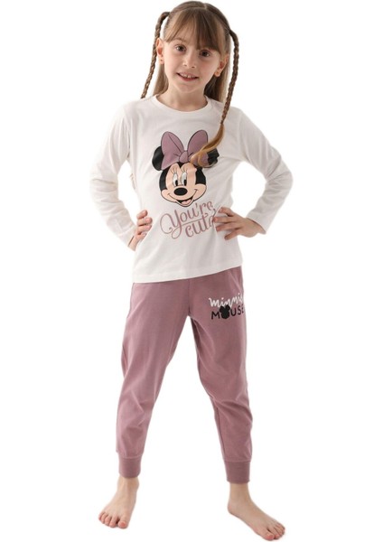 Minnie Mouse Kız Çocuk Krem Pijama Takımı 4812