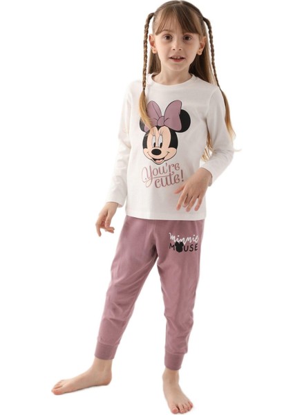 Minnie Mouse Kız Çocuk Krem Pijama Takımı 4812 modelleri