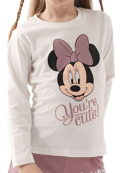 Minnie Mouse Kız Çocuk Krem Pijama Takımı 4812 fırsatları