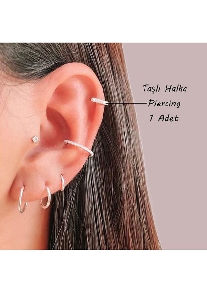 Zirkon Taşlı Halka Piercing Tragus Helix Forward Helix Silver Renkli Halka Piercing