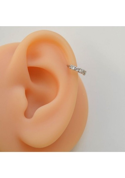 Zirkon Taşlı Halka Piercing Tragus Helix Forward Helix Silver Renkli Halka Piercing