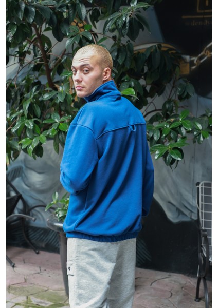 Saks Mavi Erkek Dik Yaka Yarım Fermuarlı Sweatshirt fiyatları