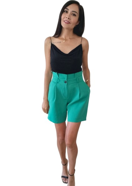 Kadın Yeşil Havuç Bel Rahat Beden Şort fiyatları