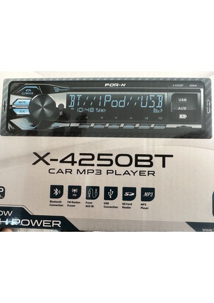 Forx X4250BT 7 Renk Değişen Bluetooth 4X60WATT Uyumlu Oto Teyp