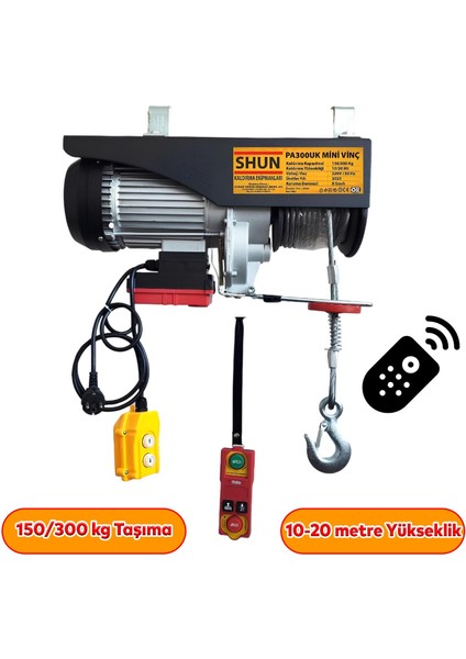 Elektrikli Mini Vinç - 150/300 kg Caraskal B Sınıfı - 10/20 mt Wifi ve Kablolu Kontrol Kumanda