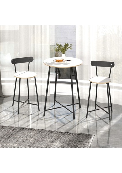 Mutfak Oval 2 Kişilik Bar Yemek Masası Beyaz 1516