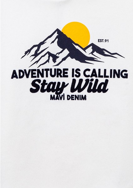 Adventure Is Callıng Baskılı Kapüşonlu Beyaz Erkek Sweatshirt M6S10077-70057