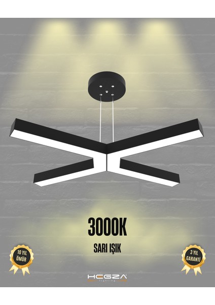 Bambino (Siyah Kasa, Sarı Işık) Ledli Modern Sarkıt Linear LED Avize Salon Mutfak Oturma Odası Yatak Odası Antre Hol LED