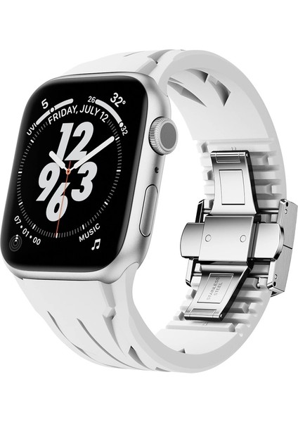 Apple Watch 44MM Uyumlu KRD-127 Metal Tokalı Silikon Kordon