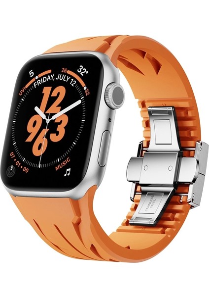 Apple Watch 42MM Uyumlu KRD-127 Metal Tokalı Silikon Kordon