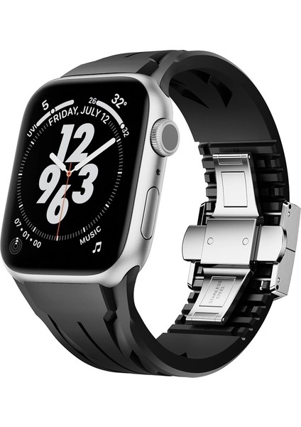 Apple Watch 44MM Uyumlu KRD-127 Metal Tokalı Silikon Kordon