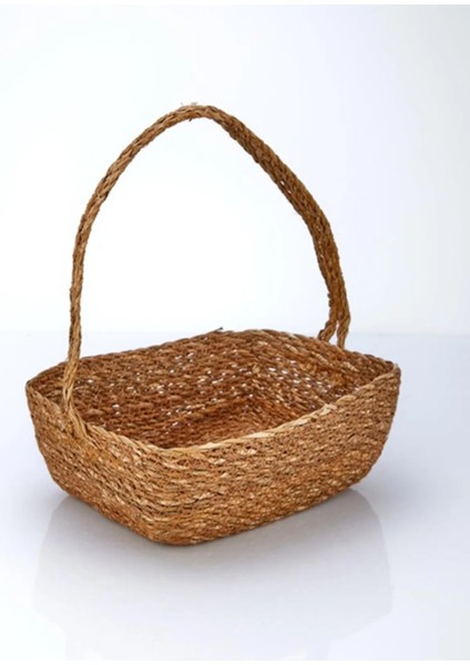 Hasır Oval Düzenleyici Saplı El Örmesi Sepet Çanta