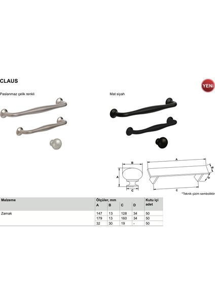Claus Kulp Siyah Renkli 160 mm 6'lı Avantaj Paket