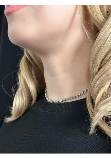 Oval Model Choker Çelik Zincir Kolye | Choker Serisi