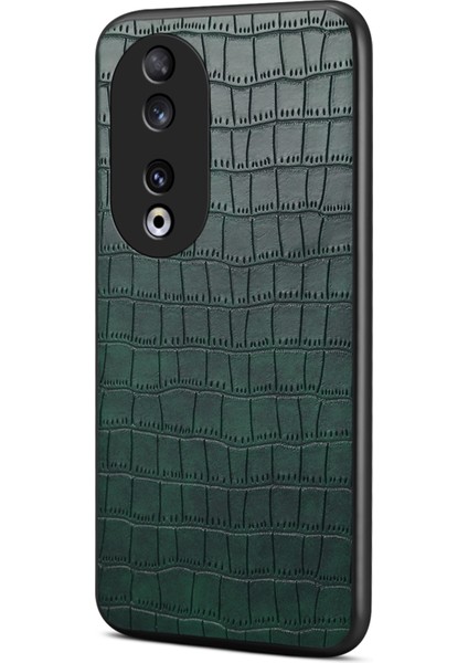 Honor 90 Arka Kılıf Deri Kaplamalı Pc + Tpu Timsah Doku Şok Emici Telefon Kabuğu (Yurt Dışından)