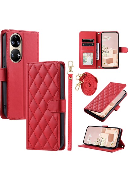 Huawei P50 Pro 4g Cüzdanlı Crossbody Deri Telefon Kılıfı (Yurt Dışından)