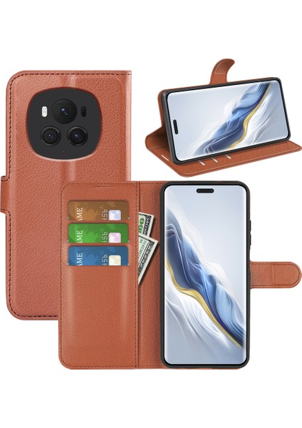 Honor Magic6 Pro 5g Litchi Doku Pu Deri Kapak Çevirin (Yurt Dışından)