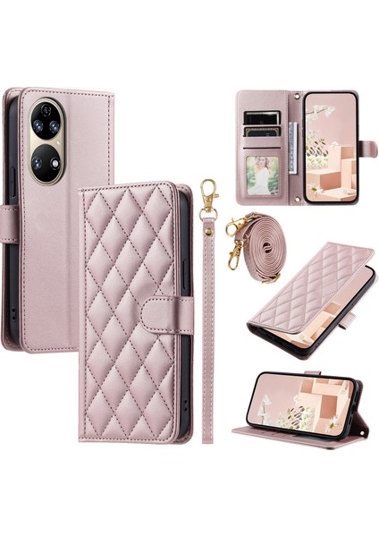 Huawei P50 Pro 4g Cüzdanlı Crossbody Deri Telefon Kılıfı (Yurt Dışından)