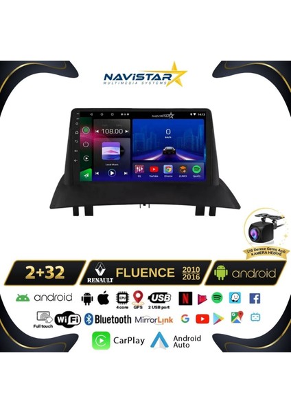 Fluence Kablosuz Carplay 2 64GB Android 13 Navigasyon Multimedya Sistemi