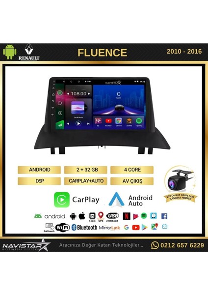 Fluence Kablosuz Carplay 2 64GB Android 13 Navigasyon Multimedya Sistemi