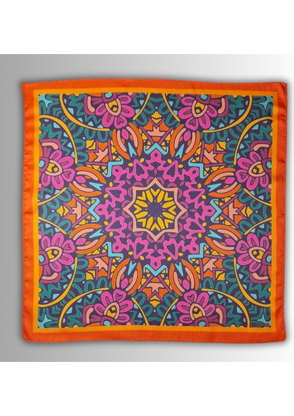 Turuncu Fular Bandana Ipeksi Twill Saten Kumaş Çok Renkli Mandala Desenli fiyatları