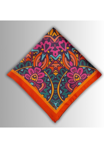 Turuncu Fular Bandana Ipeksi Twill Saten Kumaş Çok Renkli Mandala Desenli indirimleri