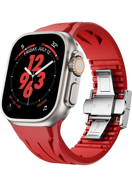 Apple Watch Ultra 2 49MM KRD-127 Metal Tokalı Uzunluk Ayarlı Silikon Kordon