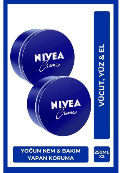 Creme Nemlendirici Vücut Kremi 250ml, El Yüz Ve Vücut, Yumuşak Ve Pürüzsüz Cilt, X2 Adet