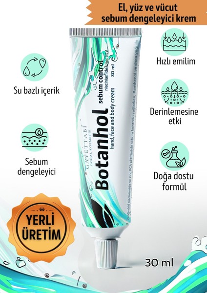 Botanhol Sebum Control- Yağlı ve Karma Ciltler Için El, Yüz, Vücut Sebum Dengeleyici Nemlendirici Krem