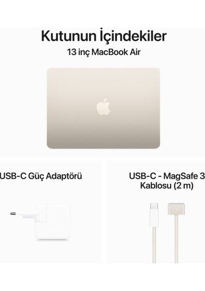 MacBook Air M3 24GB 512GB SSD macOS 13" Taşınabilir Bilgisayar Yıldız Işığı MC8P4TU/A