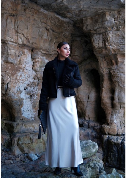 Peluş Kaplama Süet Crop Kaban 6859