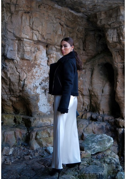 Peluş Kaplama Süet Crop Kaban 6859