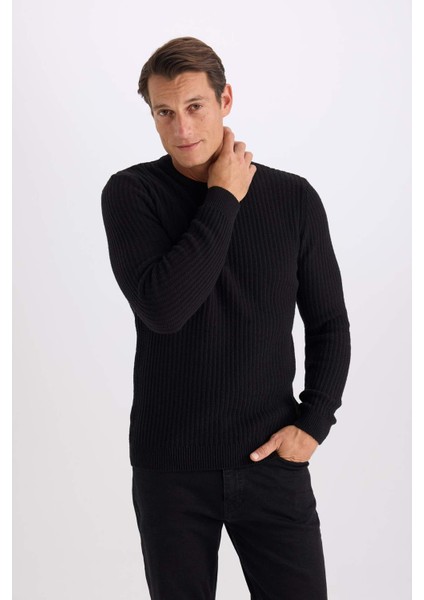 Standart Fit Bisiklet Yaka Dokulu Triko Kazak E0811AX24WN modelleri