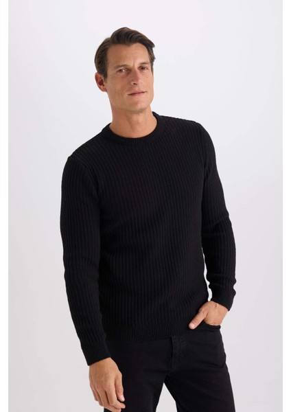 Standart Fit Bisiklet Yaka Dokulu Triko Kazak E0811AX24WN fırsatları