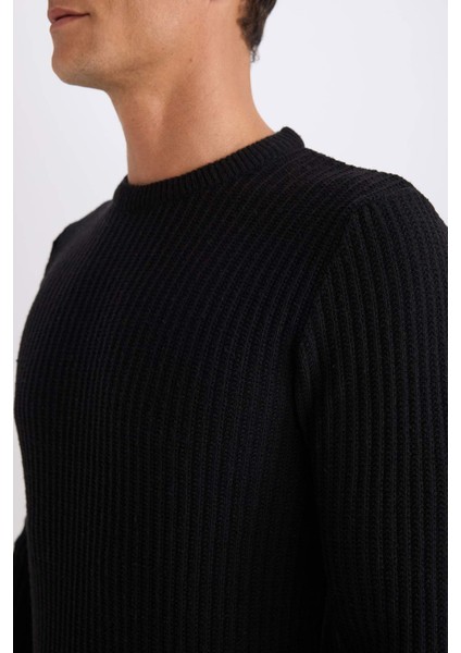 Standart Fit Bisiklet Yaka Dokulu Triko Kazak E0811AX24WN indirimleri