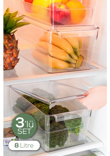 3lü 8 Litre Kapaklı Maxi Buzdolabı Dolapiçi Düzenleyici Organizer
