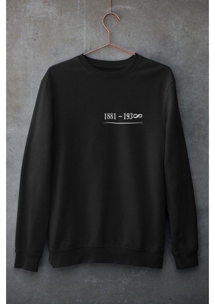10 Kasım Atatürk Baskılı Bisiklet Yaka Oversize Siyah Beyaz Sweatshirt